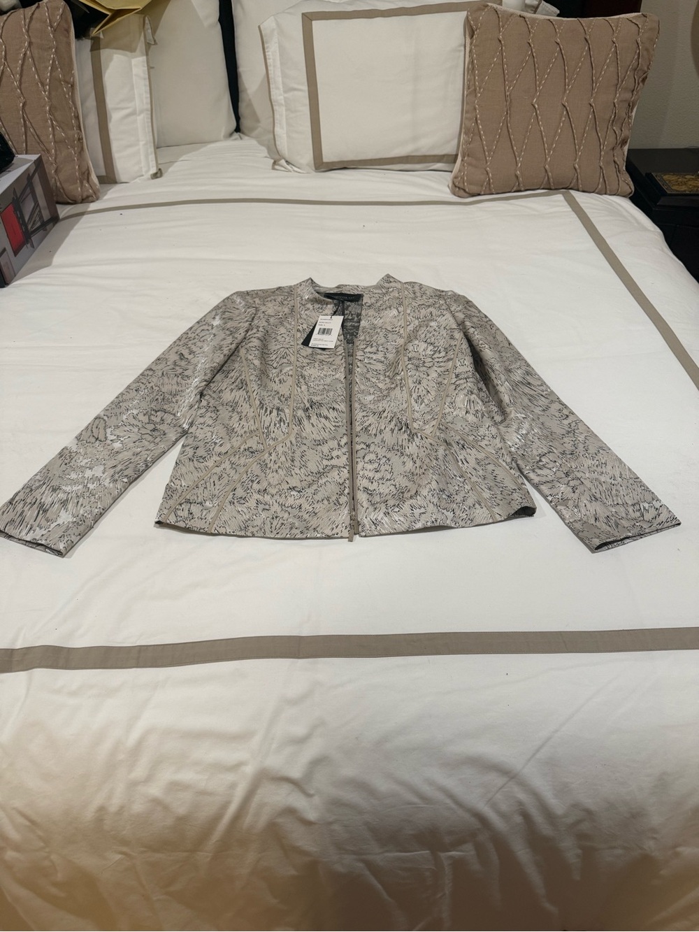 Lafayette 148 New York Neutral Patterned Zip-Front Jacket